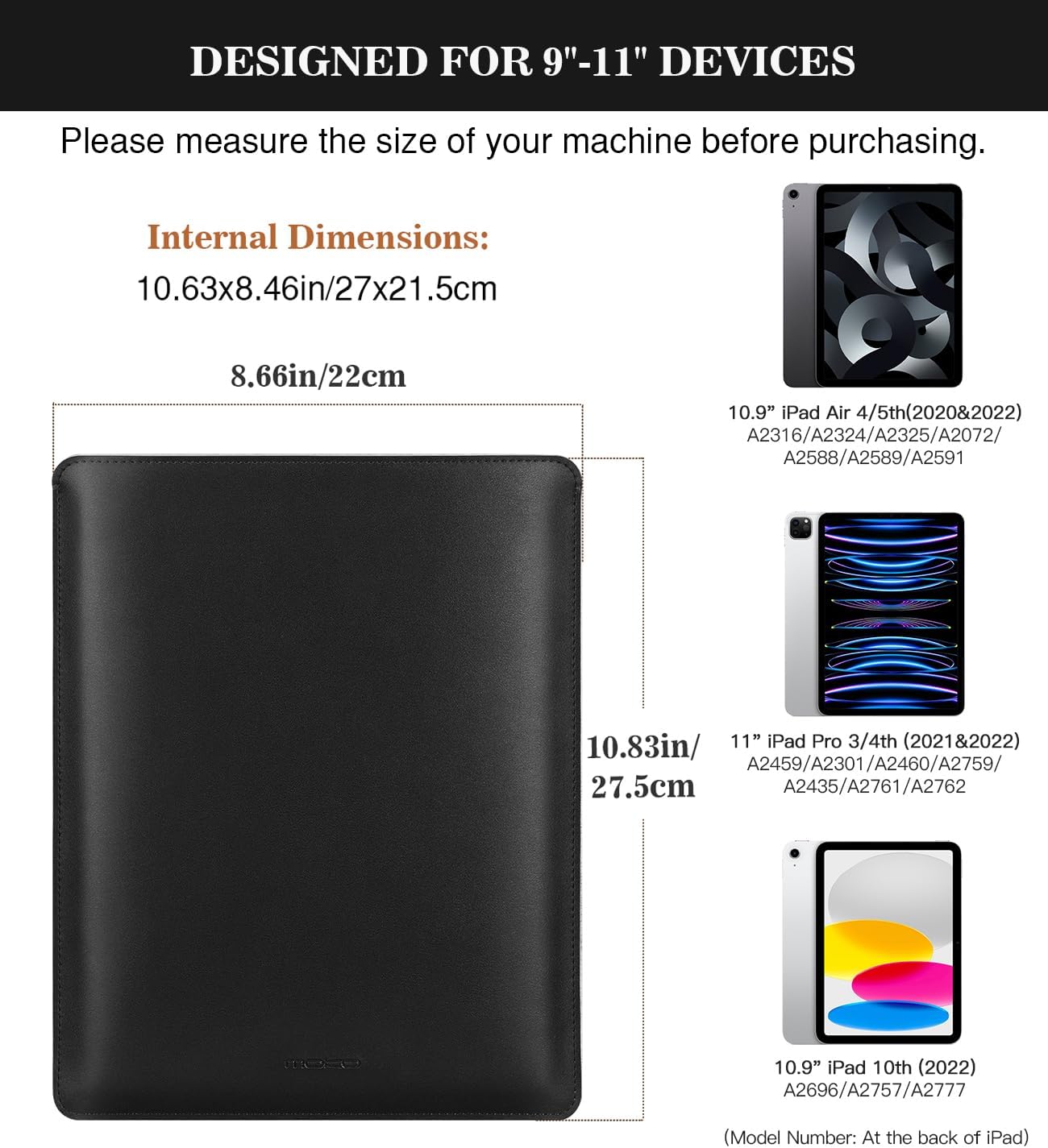 MoKo 9-11 Inch Tablet Sleeve, PU Leather Briefcase Slim Stylish Case Fits New 11-inch iPad Air M4 2026/iPad Pro M5, Air 5/4th 10.9, 10th Gen 10.9, 9/8. Gen 10.2, Tab S8/S9 11, Midnight Green