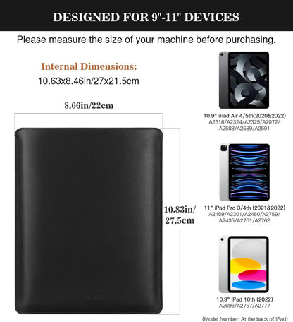 MoKo 9-11 Inch Tablet Sleeve, PU Leather Briefcase Slim Stylish Case Fits New 11-inch iPad Air M4 2026/iPad Pro M5, Air 5/4th 10.9, 10th Gen 10.9, 9/8. Gen 10.2, Tab S8/S9 11, Midnight Green