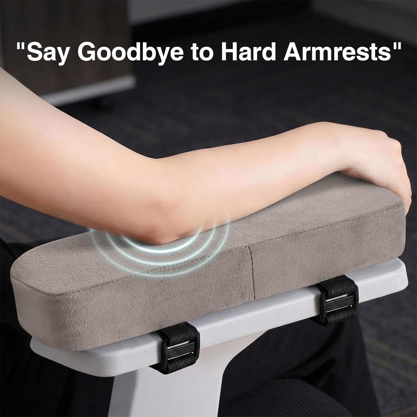 Smiry Ergonomic Office Chair Armrest Pads, Memory Foam Arm Rest Covers, Non-Slip Armrest Cushion with Adjustable Buckles and Straps, Elbow Relief for Desk, Gaming & Wheelchair (Black, Set of 2)
