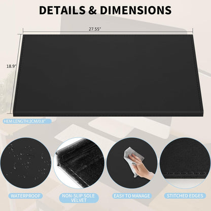 AKOZLIN 35.4"x 18.9" Soft PU Leather Surface Office Desk Mouse Mat Anti-Push Pad with Full Grip Fixation Lip Table Blotter Edge-Locked Protector