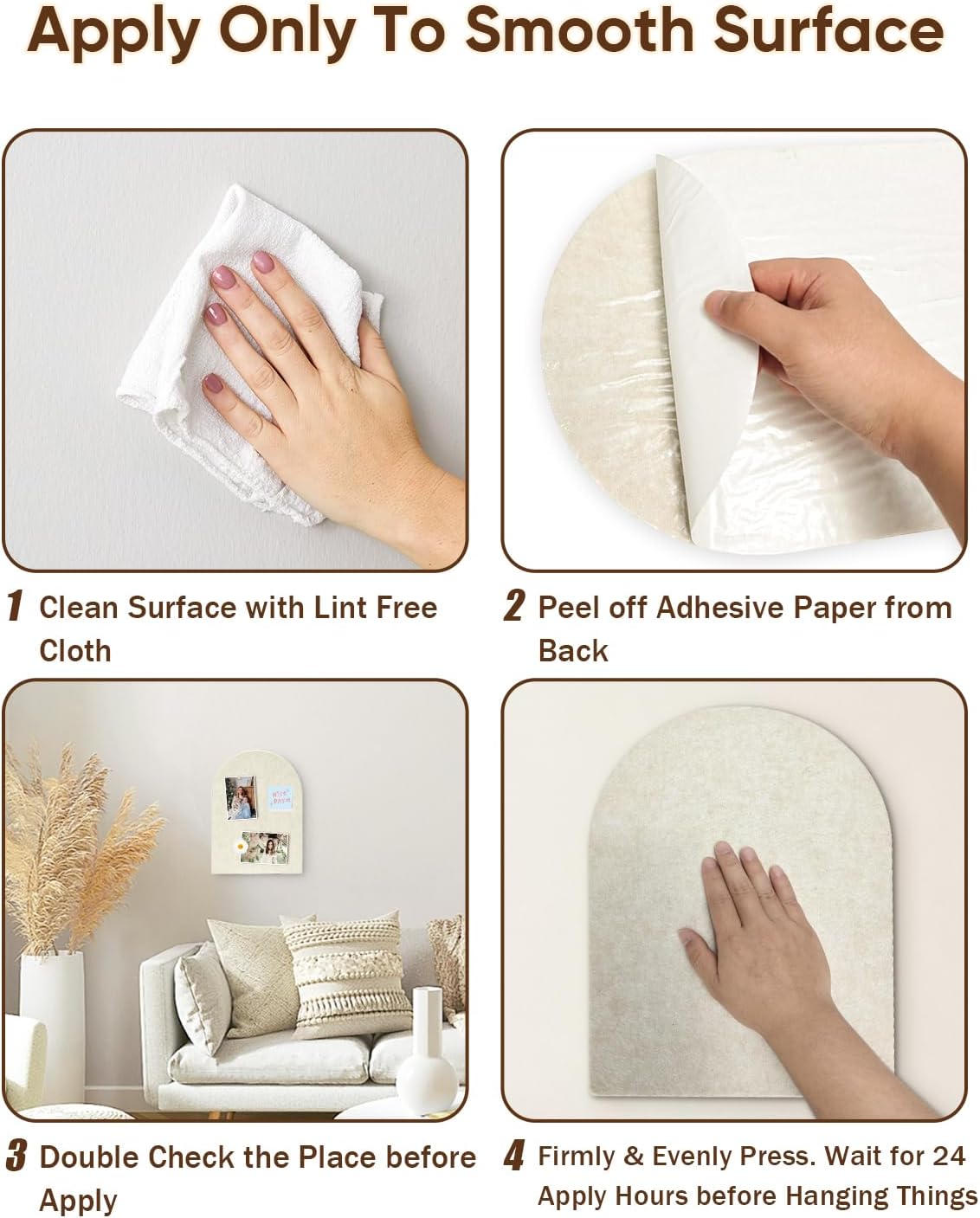 Arched Felt Bulletin Board, Cork Board Alternative for Wall, 10.6in x 14.6in Self-Adhesive Pin Board, 0.35" Thick 2 Pack for Home Office Decor (Camel-2727-2p)