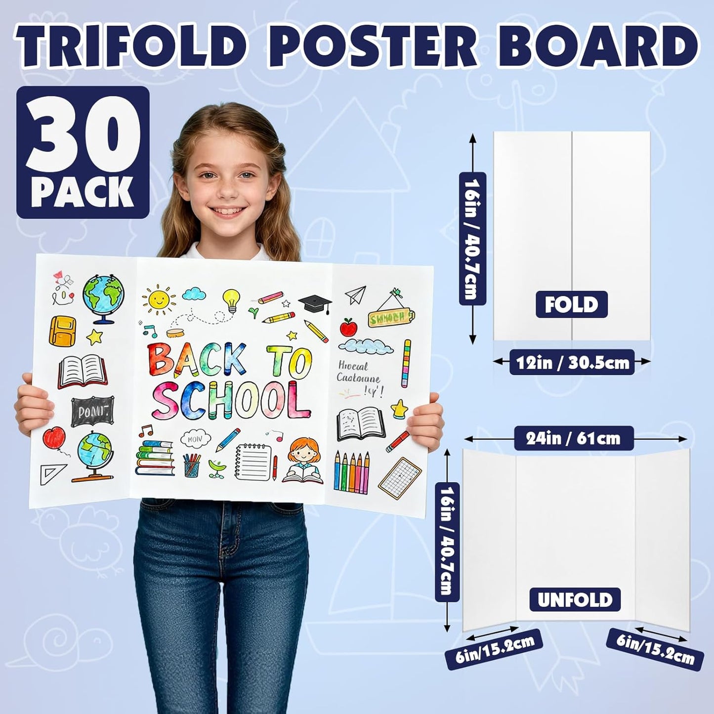 20 Pack Trifold Poster Board, 16in x 24in Corrugated Project Board, White Presentation Board, Trifold Display Board for School Project, Business Presentation, Science Fairs, Event Display