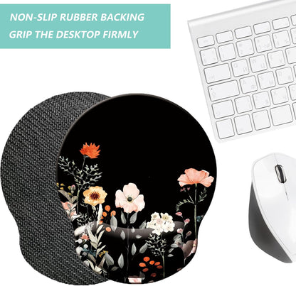 Mouse Pad with Wrist Support, Ergonomic Mouse Pad with Memory Foam Wrist Rest Cushion, Non-Slip Rubber Base Gaming Mice Pad for Home Office Computer Laptop, Flowers Grass