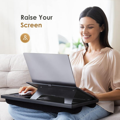 Adjustable Lap Desk for Laptop-Fits Laptops up to 15.6 Inch, Bed Desk Tray Table with Cushion, 8 Angles, Mouse Pad & Cellphone Slot, Laptop Desk for Bed, Office,Car or Couch