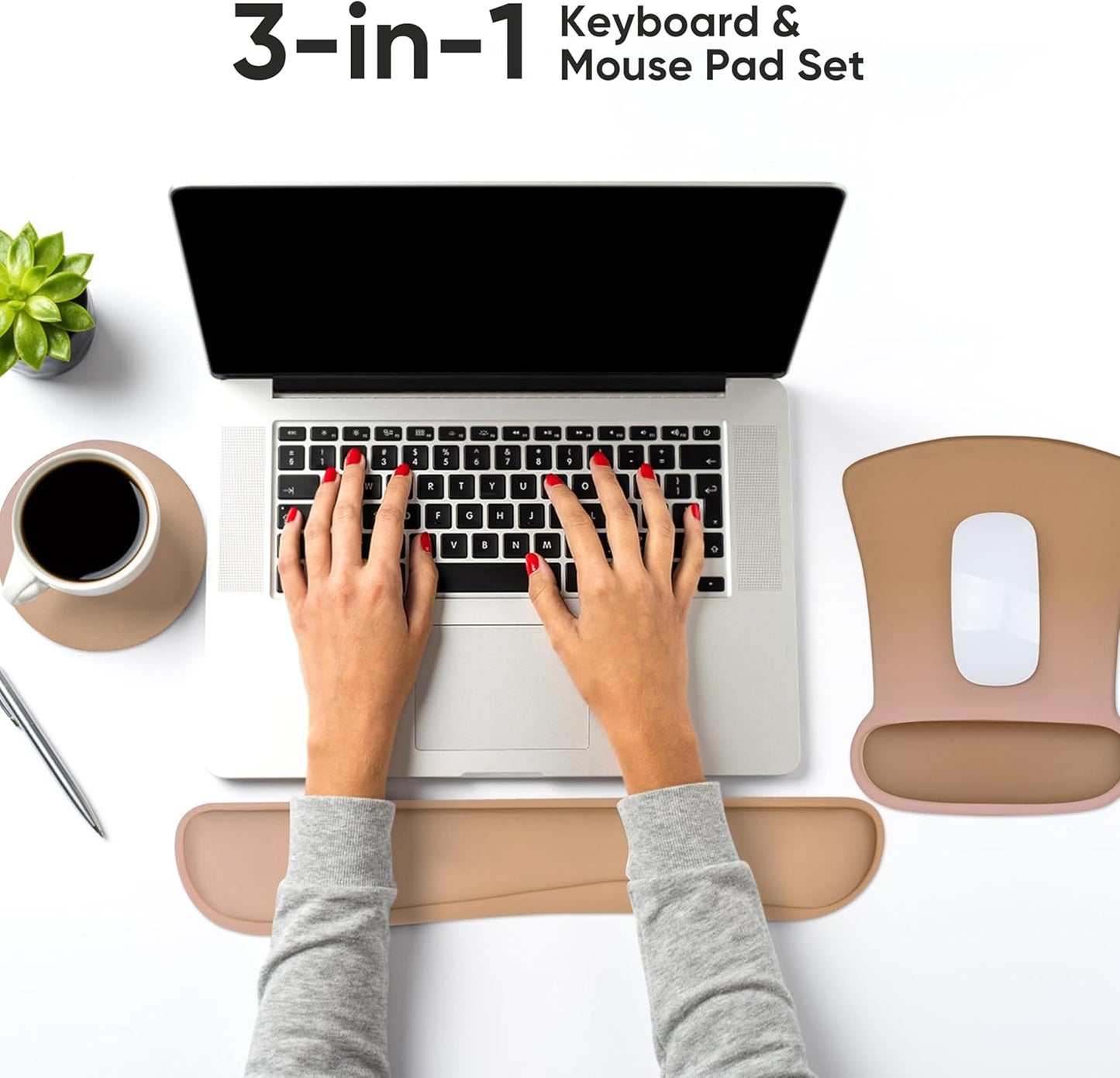 RICHEN Keyboard Wrist Rest Pad and Mouse Wrist Rest Support Mouse Pad Set,Sturdy & Comfortable & Lightweight for Easy Typing & Pain Relief-Ergonomic Support (Brown)