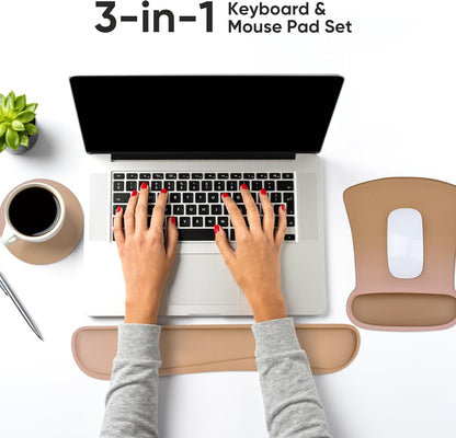RICHEN Keyboard Wrist Rest Pad and Mouse Wrist Rest Support Mouse Pad Set,Sturdy & Comfortable & Lightweight for Easy Typing & Pain Relief-Ergonomic Support (Brown)