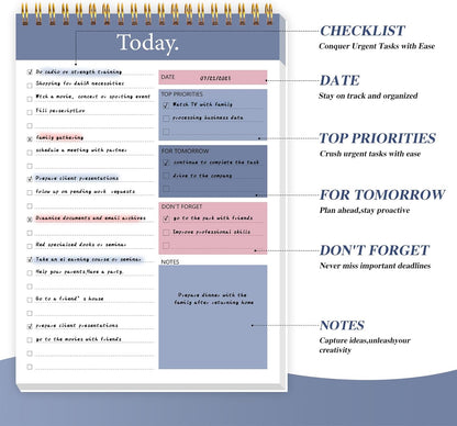 104 Pgs To Do List Notepad - Daily Planner Notepad Undated 52 Duplex-Printed Undated Sheets Tear Off, 6.5" x 9.8" Checklist Productivity Organizer with Hourly Schedule for Tasks