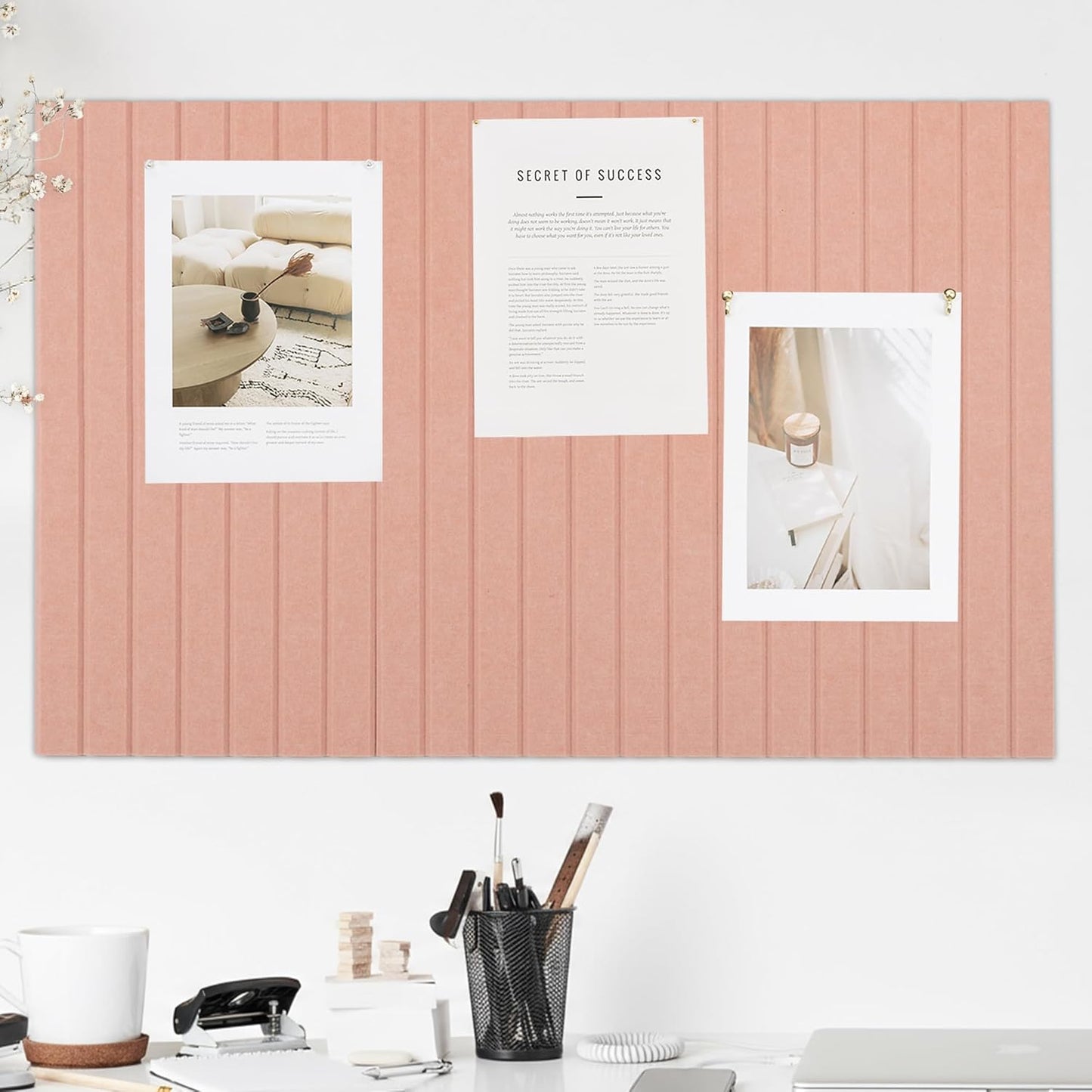 Large Felt Bulletin Board - Stylish Perfectly Sized 35" x 47" Cork Board Alternative for Office & Wall Decor – 12 Customizable Adhesive Tiles w/Golden Pins are Perfect to Display Your Photos