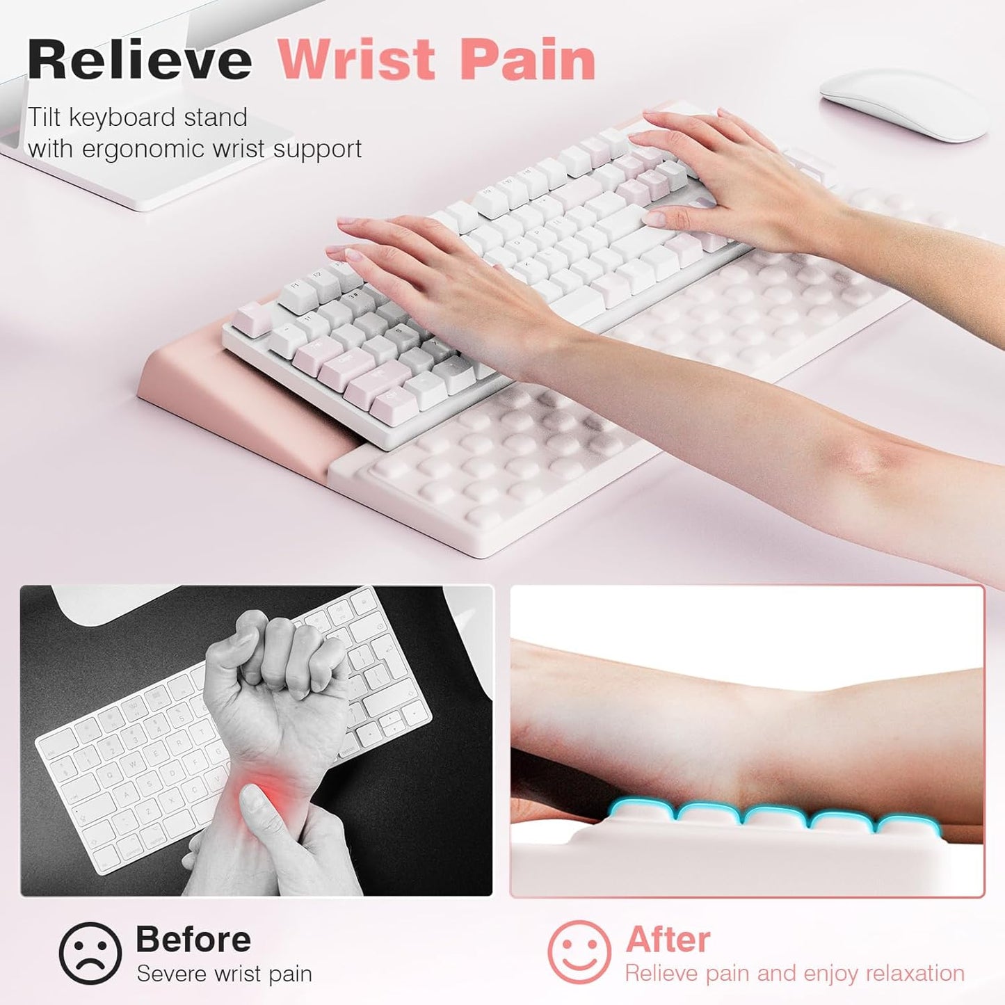 Ospelelf Tilt Keyboard Stand with Wrist Rest, Comfy Ergonomic Keyboard Riser Holder for Office Home