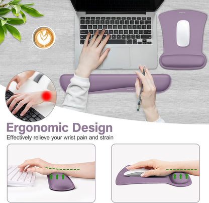 MOSISO Wrist Rest Support for Mouse Pad & Keyboard Set, Ergonomic Mousepad Non-Slip Base Home/Office Pain Relief & Easy Typing Cushion with Neoprene Cloth & Raised Memory Foam, Black