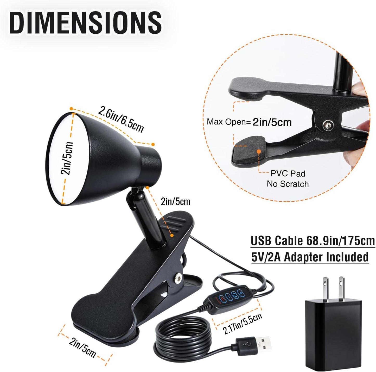 CRI 90+ Eye-Care Clip Light for Reading, 6W Small Clamp Lamp for Desk, Flexible Gooseneck Clip Lamp for Bed Headboard with 3 Color Modes & 10 Brightness(Adapter Include)