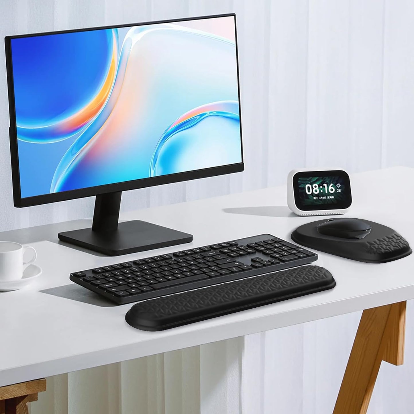 Mouse Pad with Wrist Rest, Comfortable Keyboard Wrist Rest, Memory Foam Wrist Rest for Computer Keyboard, Ergonomic Mouse Pad Set for Easy Typing & Pain Relief for Office Black