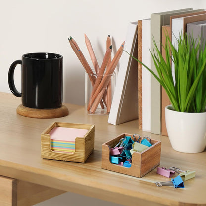 Bivvclaz Wood Sticky Note Holder, 3 x 3 Inch Post It Note Dispenser for Office Desk Accessories, Self Stick Note Pad Holder, Memo Pad Holder Dispenser Organizer for School Office Desk Supplies, Black