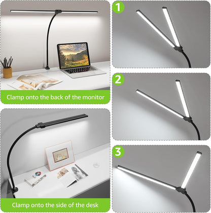 ShineTech LED Desk Lamp for Home Office, Ultra Bright Clamp Light with Flexible Gooseneck, 25 Lighting Modes, Eye-Caring Architect Lamp for Dual Monitors, Reading & Gaming Setup