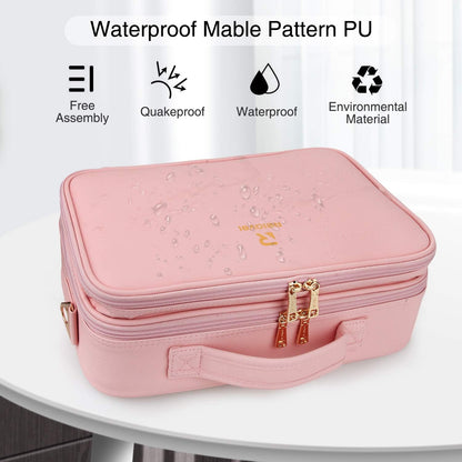 Relavel Makeup Case Large Makeup Bag Professional Train Case 16.5 inches Travel Cosmetic Organizer Brush Holder Waterproof Makeup Artist Storage Box, 3 Layer Large Capacity, with Adjustable Strap