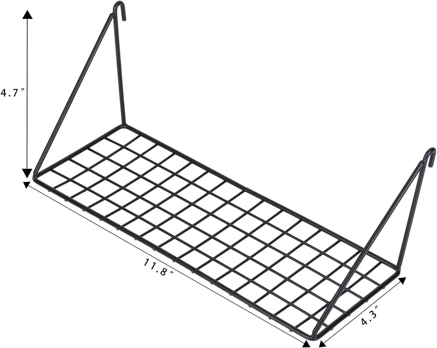 Kaforise Hanging Straight Shelf for Wire Wall Grid Panel, Small Wire Wall Organizer and Display Shelf, Size 11.8" X 4.3",Black Painted (4)
