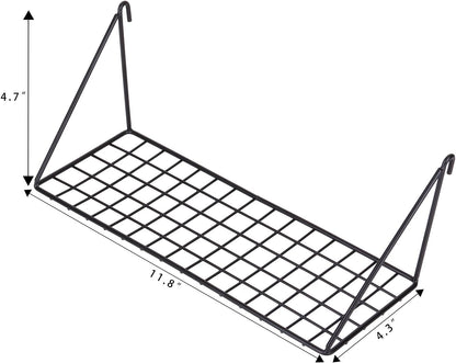 Kaforise Hanging Straight Shelf for Wire Wall Grid Panel, Small Wire Wall Organizer and Display Shelf, Size 11.8" X 4.3",Black Painted (4)