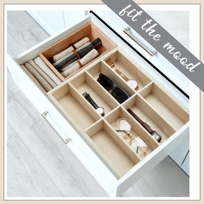 Amylove 4 Pcs Gray Sunglass Organizer Trays 4 Grids Velvet Glasses Holder Jewelry Display Organizer Eyeglasses Storage Box Drawer
