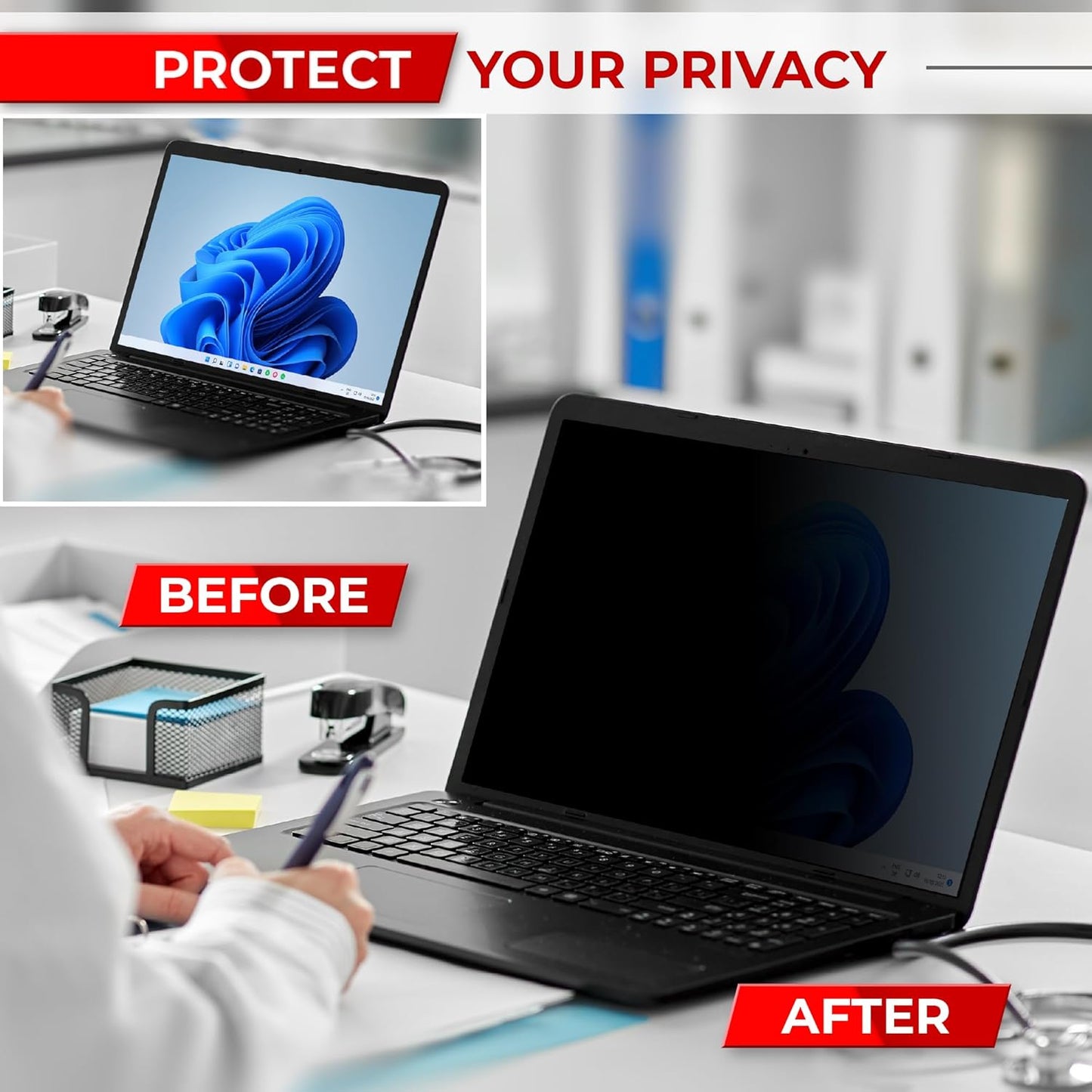 SightPro 24 Inch 16:9 Computer Privacy Screen Filter for Monitor - Privacy Shield and Anti-Glare Protector