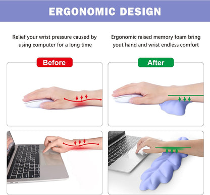 Keyboard Wrist Rest Pad Set, Leaf Shape PU Leather Memory Foam Wrist Cushion Support,Mouse Wrist Rest Pad,Non-Slip Wrist Support for Easy Typing Pain Relief, Green Leaf