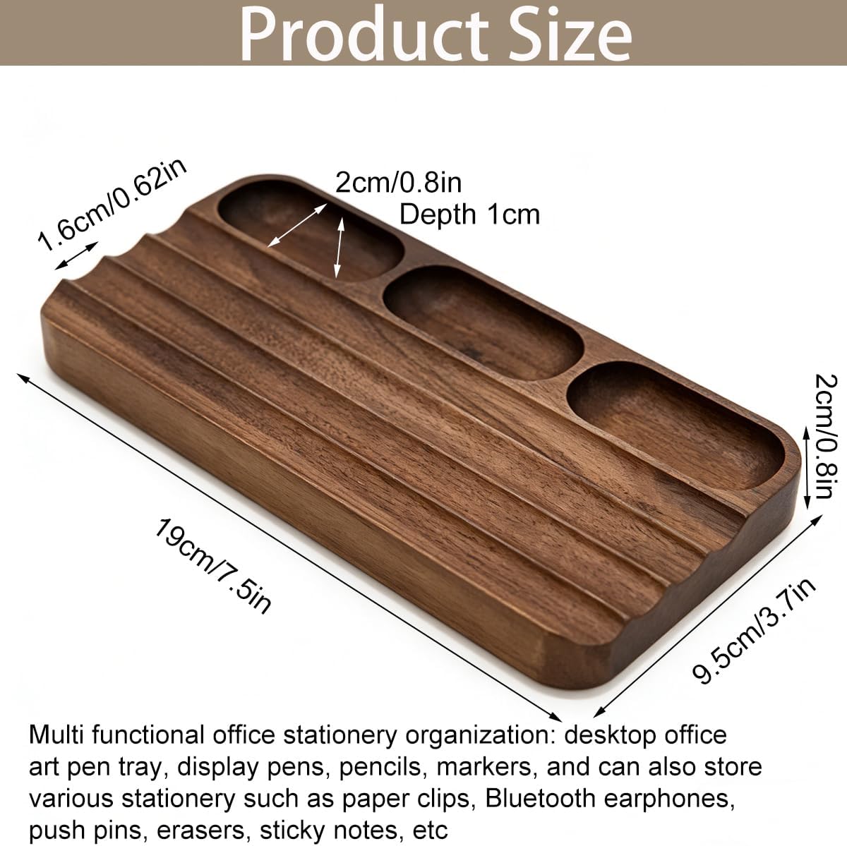 Pen Holder Organizer of Office desks,Walnut Desk Pen Stand,Wave Pen TrayOffice Accessory,Teacher Gifts,Suitable for School,Home,Office Desktop Art Accessories (Walnut-5 Grid)
