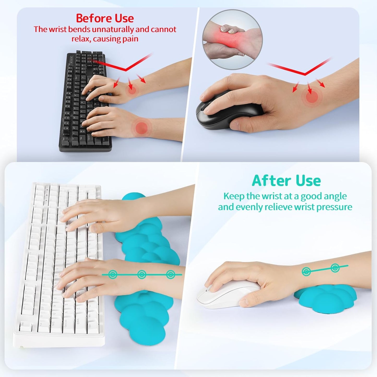 Sushret Cloud Wrist Rest for Keyboard and Mouse, Memory Foam PU Leather Keyboard Wrist Rest with Ergonomic Support, Non-Slip Base, Cute Arm Rest Pad & Palm Cushion, Office Desk Accessory, Purple