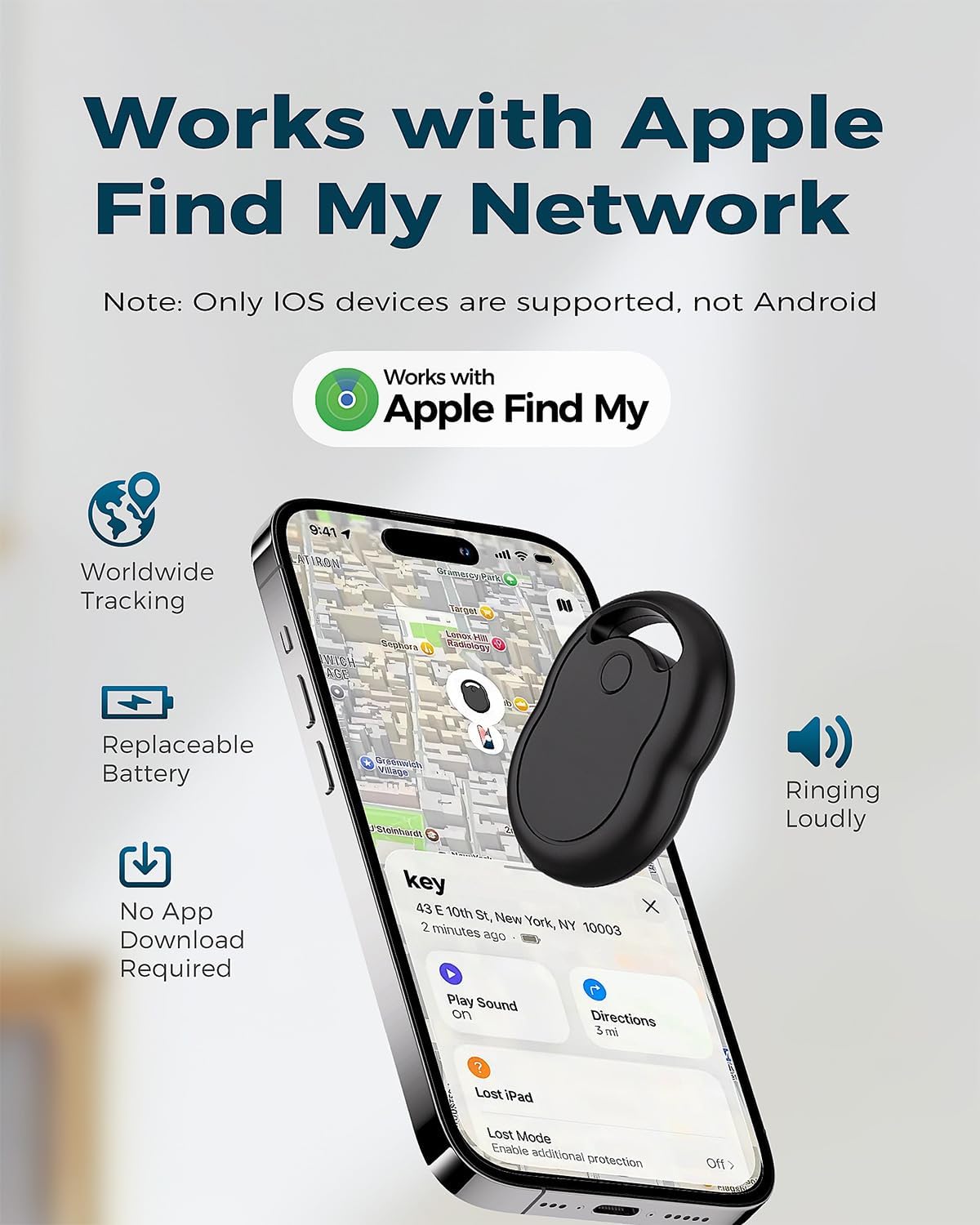 Wallet Tracker Card for Apple Find My (iOS Only, Apple MFi Certified) -Ultra Slim Rechargeable Bluetooth GPS Tracker,5-10 Years Staying Power,Item Locator for Wallet,Key Finder,Bags,Luggage(1-Pack)