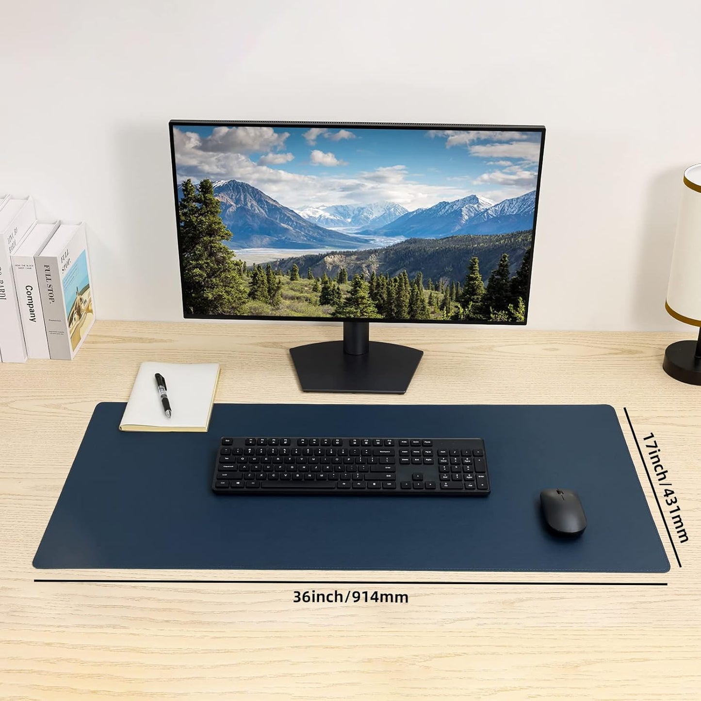 Leather Desk Pad,Wolaile 36x17 inch Large Mouse Pad,Waterproof Non-Slip Writing Desk Blotter,Computer Mat Desktop Protector for Office Home,Black
