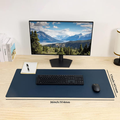 Leather Desk Pad,Wolaile 36x17 inch Large Mouse Pad,Waterproof Non-Slip Writing Desk Blotter,Computer Mat Desktop Protector for Office Home,Black