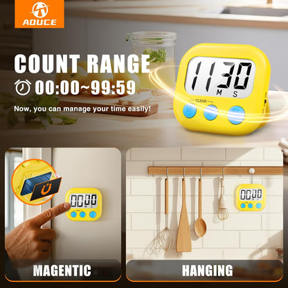 2 Pack Digital Kitchen Timer for Cooking Big Digits Loud Alarm Magnetic Backing Stand Cooking Timers for Baking White