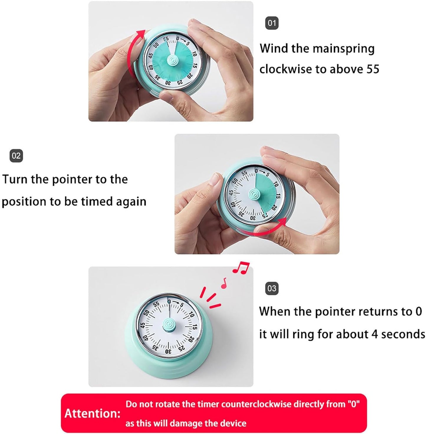 Elegant Stainless Steel Vintage Kitchen Timer with Magnetic Attachment - 60-Minute Countdown & Audible Alarm, Perfect for Cooking, Office Tasks, and Study Sessions (01-red)