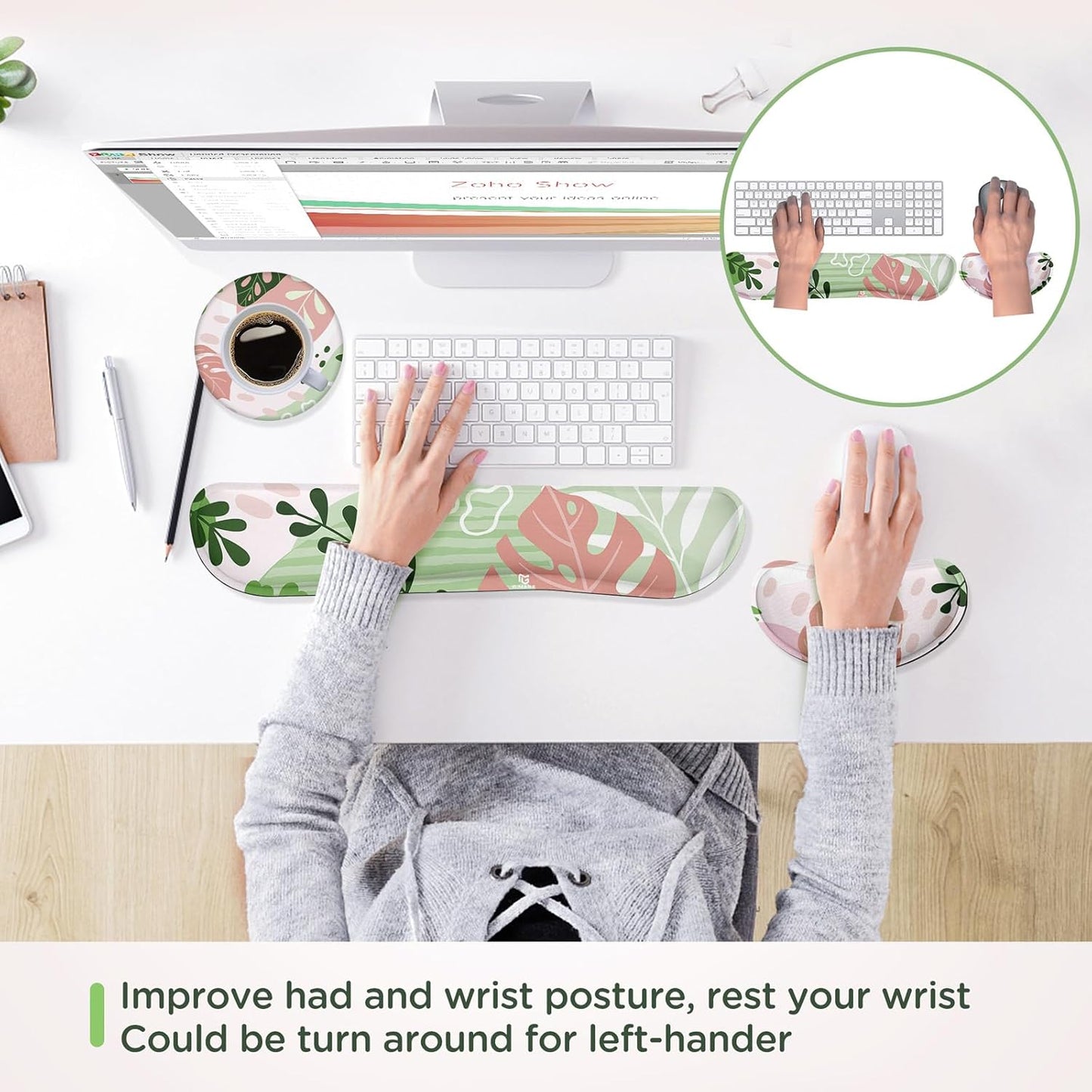 Gimars Upgrade Enlarge Silky and Superfine Fabric Gel Memory Foam Keyboard Wrist Rest Set, Ergonomic Keyboard Mouse Wrist Support for Typing Pain Relief, Comfort for Office, Gaming, Computer, Black