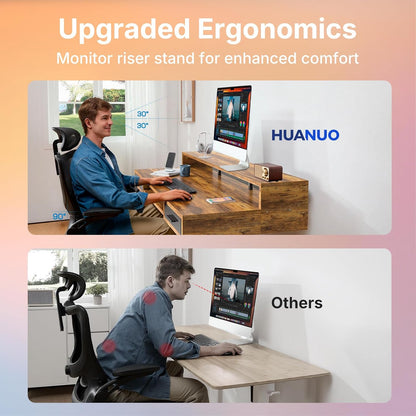 HUANUO 55″ x 26″ Electric Standing Desk with 2 Drawers &24.4″ Large Keyboard Tray, C-Clamp Mount Compatible, Adjustable Computer Desk for Office, Sit Stand Up Desk with 4 Height Presets, Light Walnut