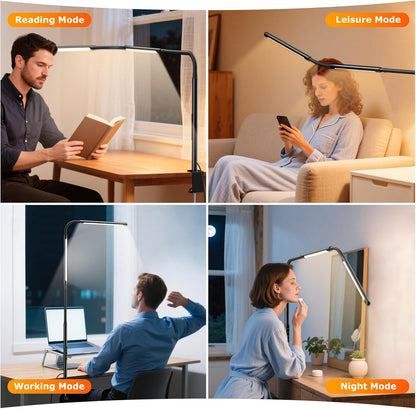 Airlonv LED Desk Lamp for Office Home, Eye-Caring Desk Light with Stepless Dimming Adjustable Flexible Gooseneck, 10W USB Adapter Desk Lamp with Clamp for Reading, Study, Workbench (Black)