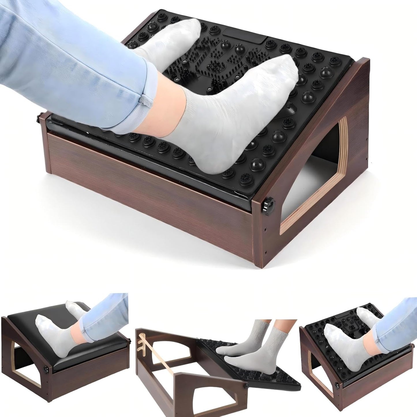 Ergonomic Foot Rest, 4 Adjustable Height Foot Stool,Footrest Under Desk， Soft Cushions,Foot Rest Office,Improving Posture, Promoting Blood Circulation（Natural）