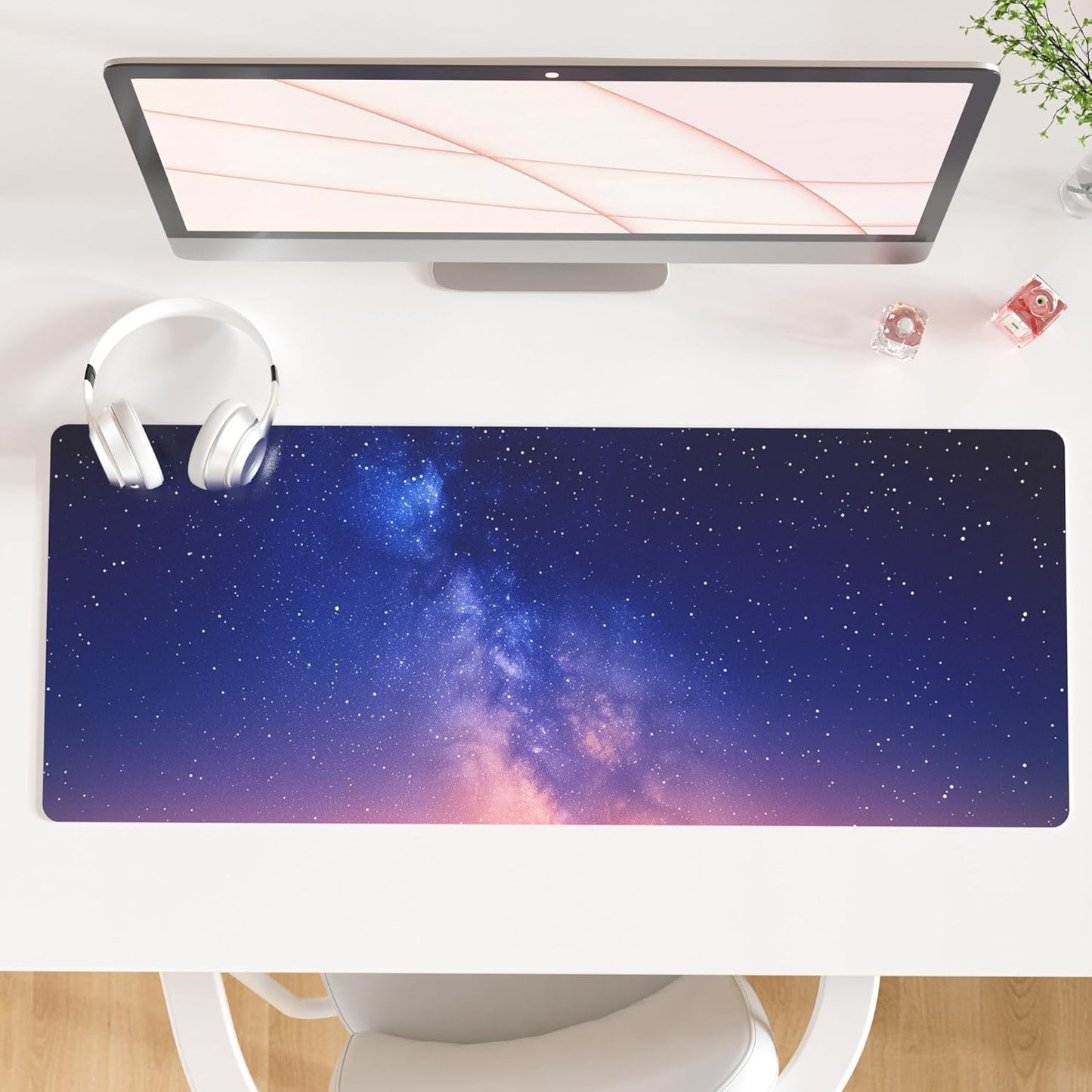 QIYI Large Mouse Pad, Cute Pink Desk Mat for Desktop, Women Girls PU Leather Desk Pad Waterproof Gaming Mousepad, Rose Gold Marble Computer Protector Writing Pad for School Office Home 31.5" x 15.7"
