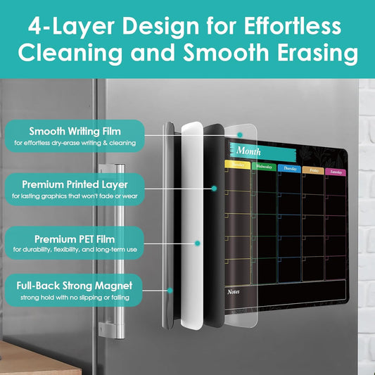 MaxGear Weekly Dry Erase Board for Fridge, 16"x12" Magnetic Calendar Whiteboard Planner for Refrigerator with Stain Resistant Technology, Include 7 Fine Point Markers and 1 Eraser