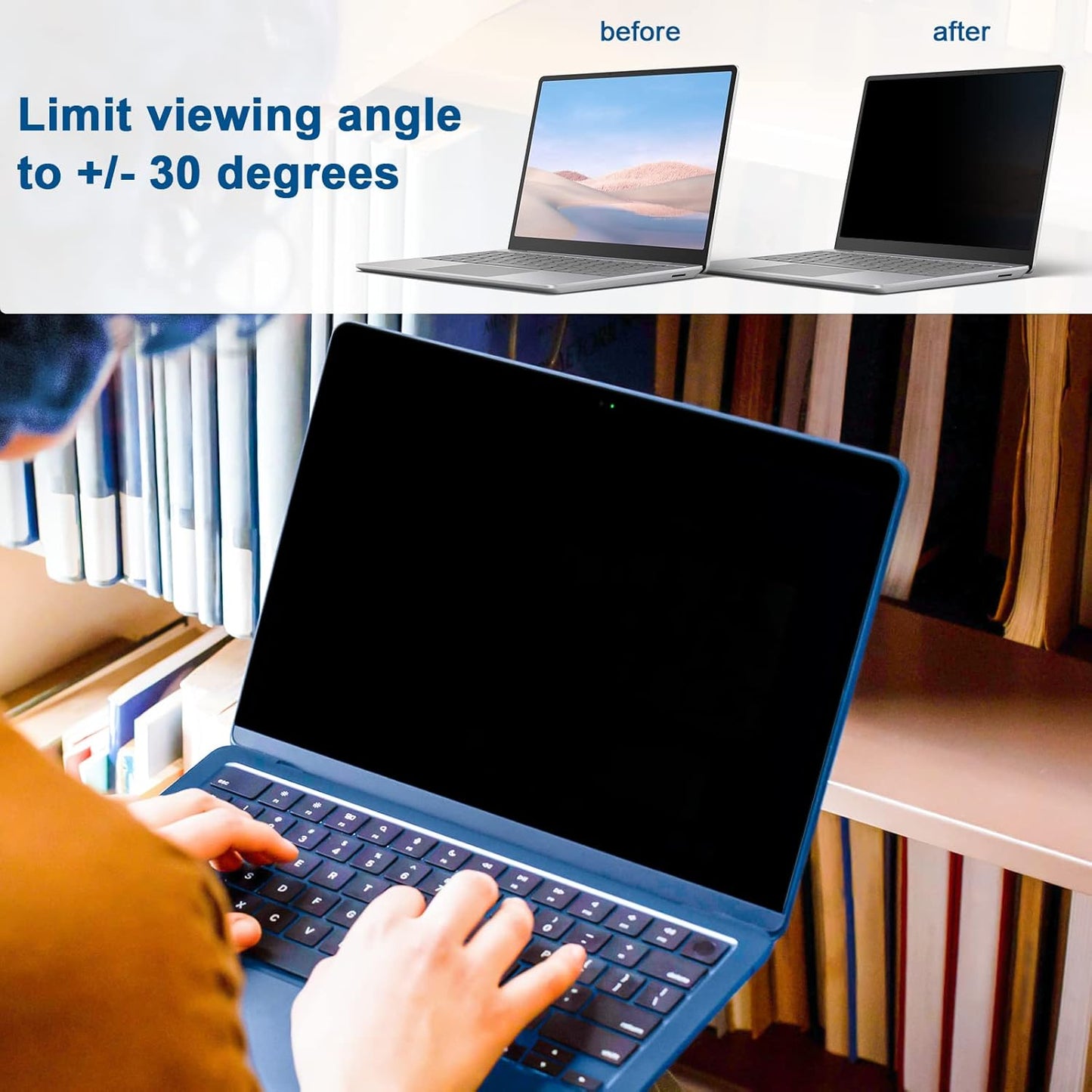 IPROKKO Laptop Privacy Screen 14 Inch 16:9 Aspect, Compatible with HP, Dell, Acer, Asus, Samsung, Lenovo Yoga & More, Removable Anti Blue Light Glare Spy Computer Monitor Filter Security Shield