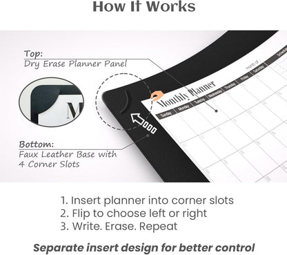 Multi-Functional Dual-Layer Dry Erase Desk Mat, Dry Erase Calendar for Desk - Erasable Desktop Writing Board with Calendar - Non-Slip Faux Leather Desk Protector for Home&Office - 16"x34" Pink