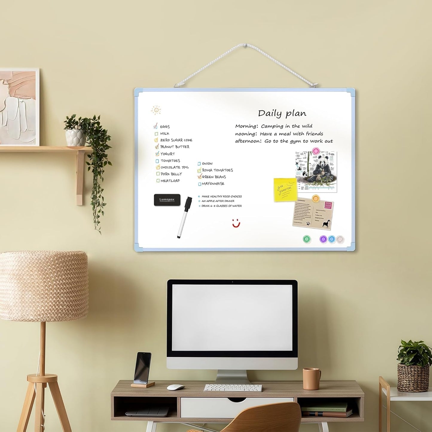 Small Dry Erase Board for Wall, 16" x 12" Double-Sided Hanging Whiteboard, Magnetic White Board with 4 Markers, 4 Magnets and 3 Mini Sticky Notes, Portable Whiteboard for Kids, School, Home, Office