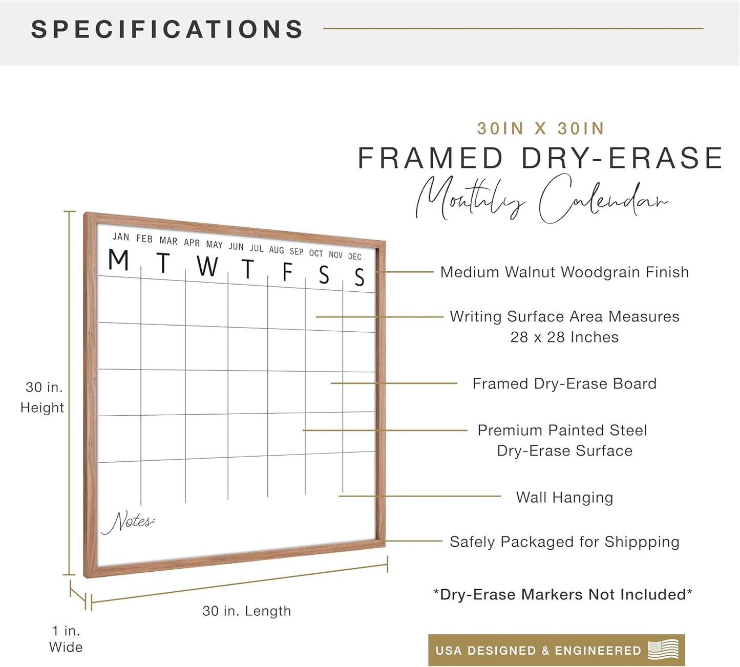 MCS Dry Erase Weekly Planner 11x24 Walnut Framed Calander Whiteboard for Wall, Plan Your Week with Family Weekly Planner for Dinners, Sports, Events & More