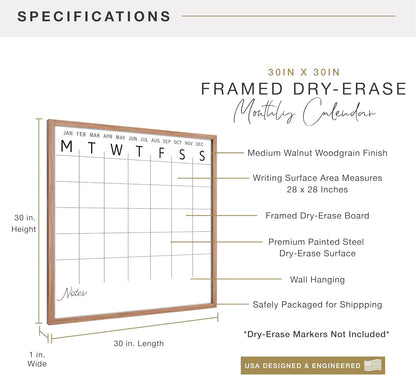 MCS Dry Erase Weekly Planner 11x24 Walnut Framed Calander Whiteboard for Wall, Plan Your Week with Family Weekly Planner for Dinners, Sports, Events & More