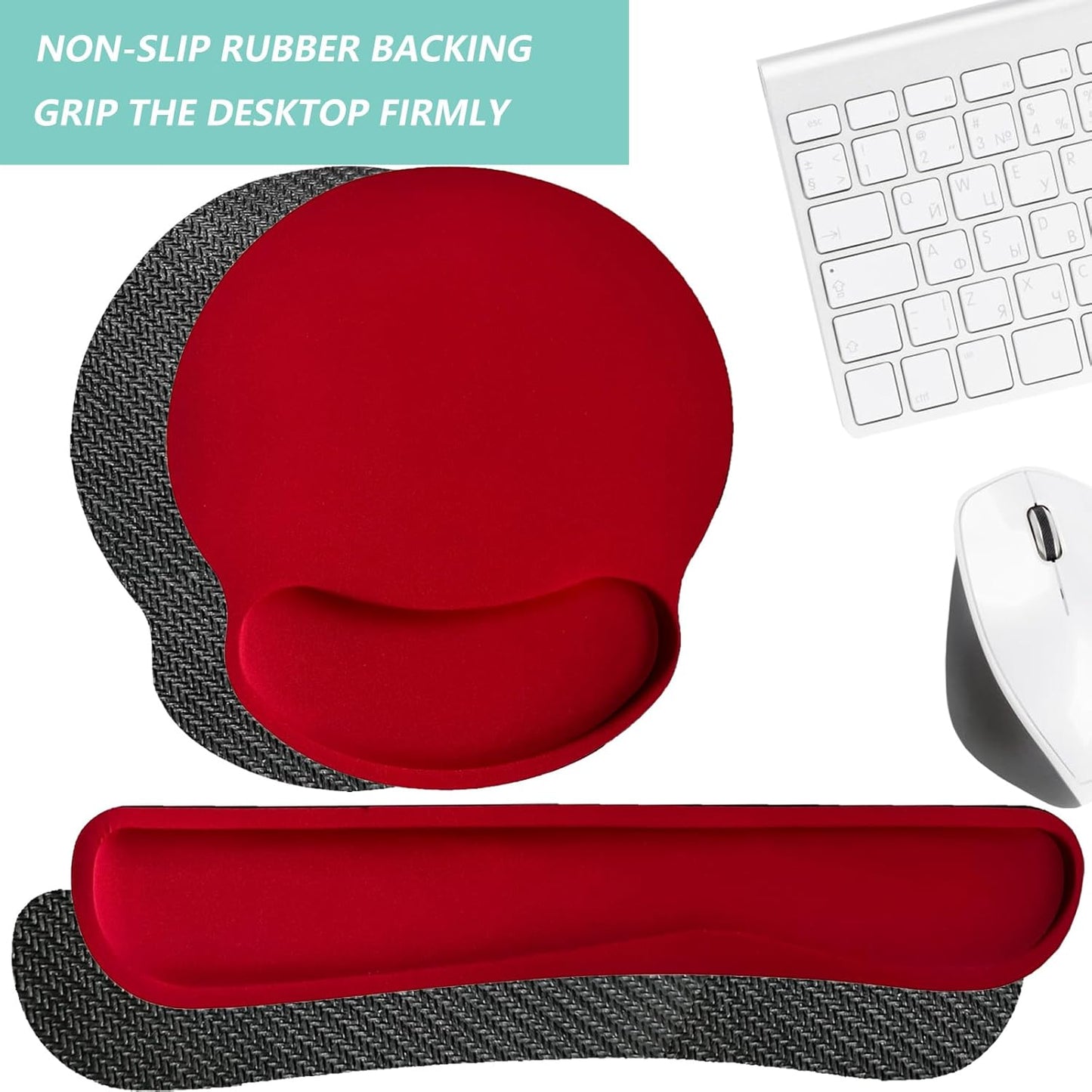 Keyboard Wrist Rest Pad Mouse Pad with Wrist Support Set of 3, Mousepad with Non-Slip Rubber Base, Ergonomic Memory Foam Mouse Wrist Cushion Support for Home Office Laptop Computer Gaming, Forest