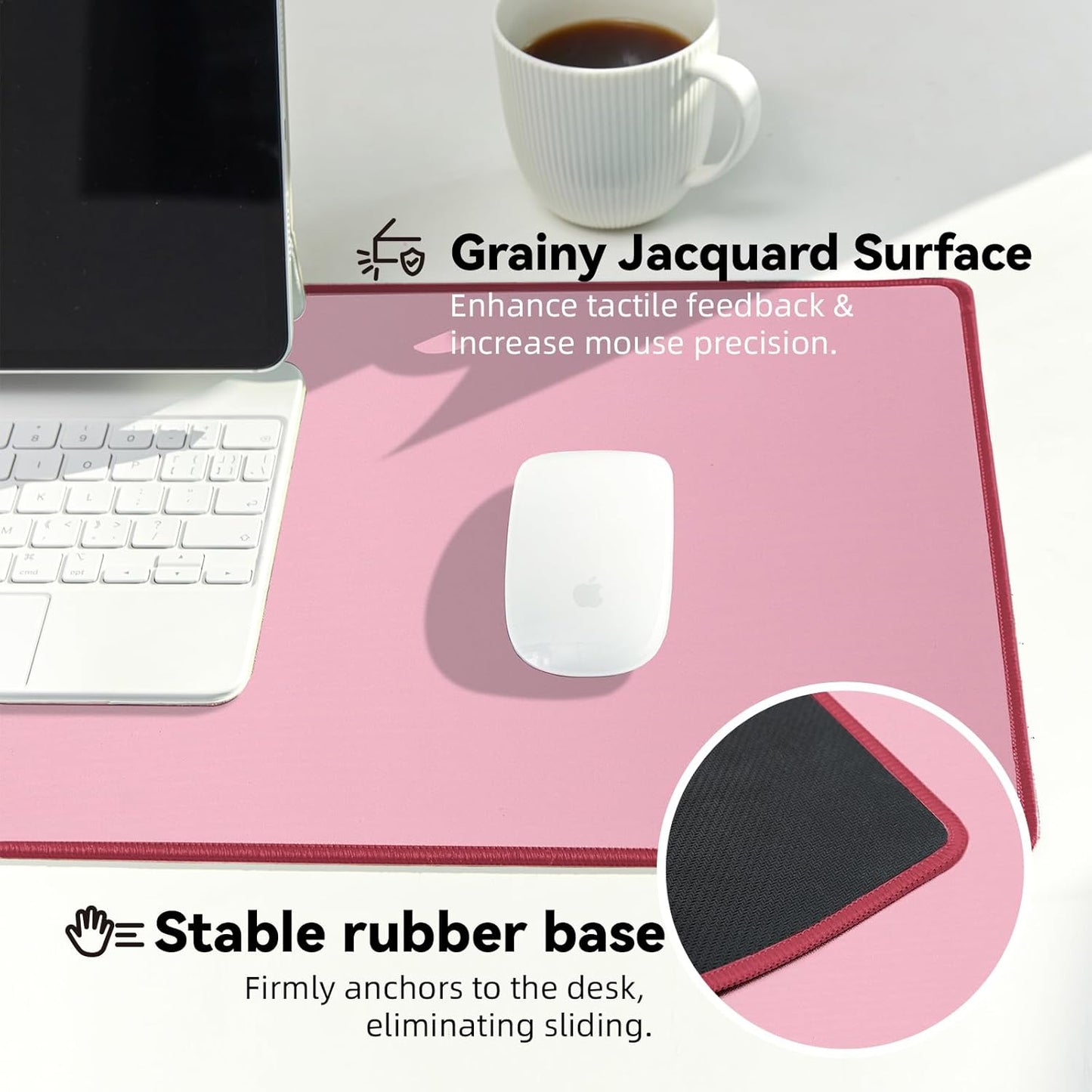 Reniteco Waterproof Large Gaming Mouse Pad with Durable Stitched Edges, Non-Slip Rubber Base, Grainy Jacquard Mouse Mat Desk Pad for Home Office Gaming, 31.5''x11.8''x0.12'', Matte Beige