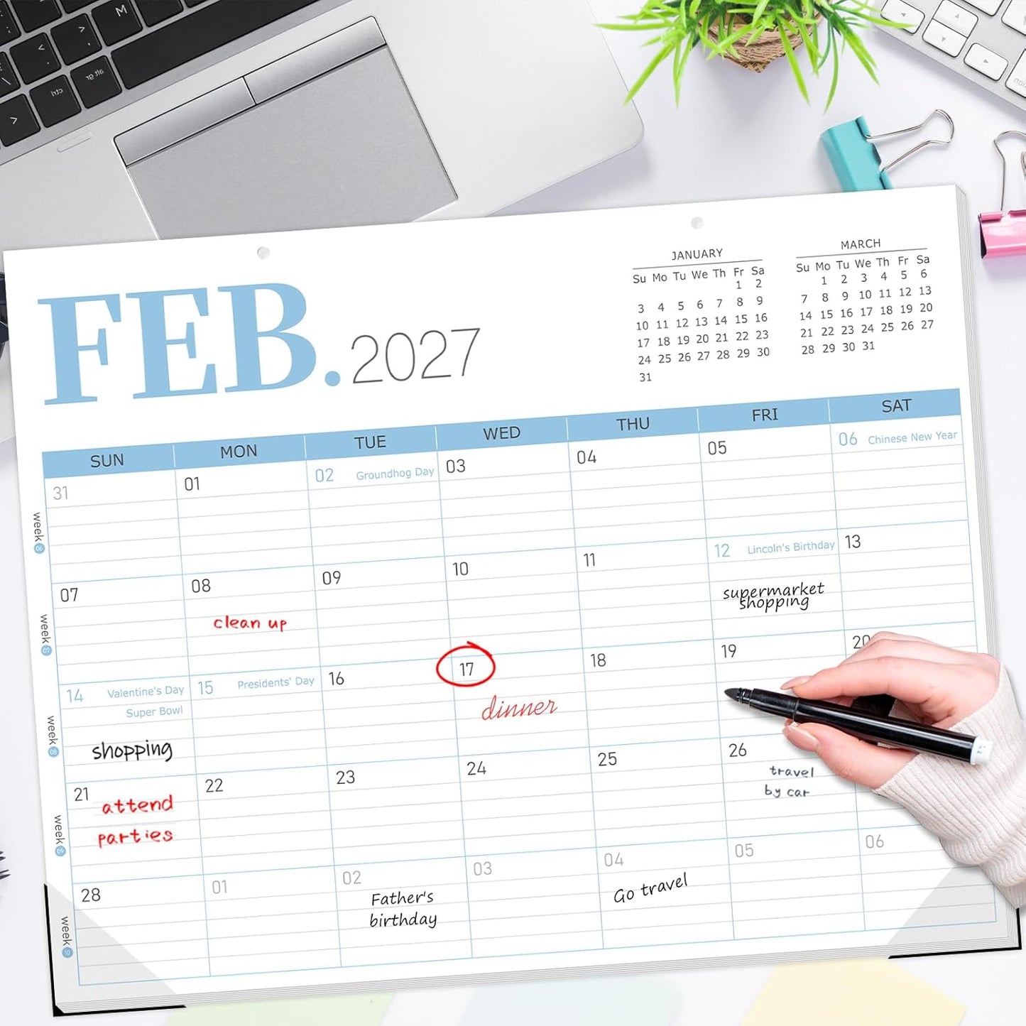Guasslee Desk Calendar 2026-2027(Jun. 2026 - Dec. 2027), 19-Month School Year Compact Desktop & Wall Calendar, 14" x 11" Thick Paper Monthly Planner for Small Space, Home Office, Dorm & School