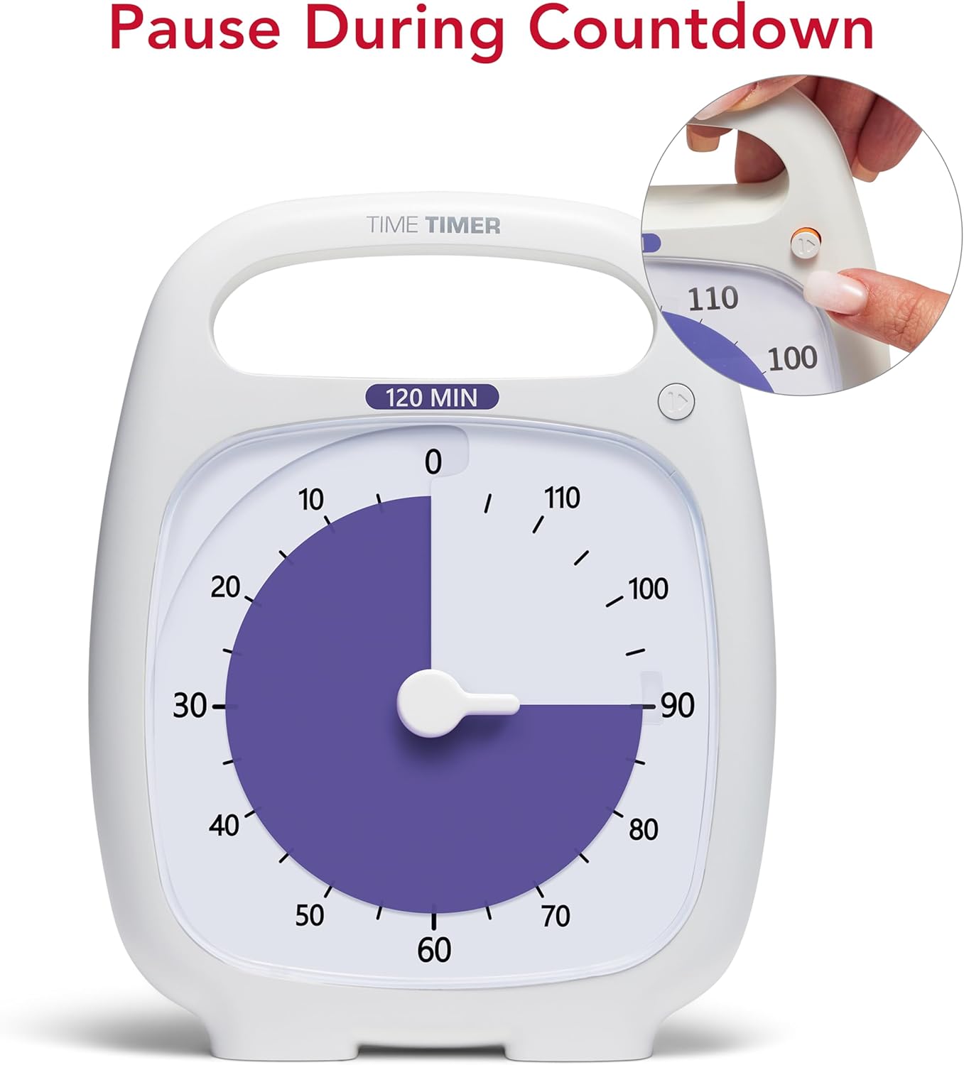 TIME TIMER Plus 20 Minute Desk Visual Timer - Countdown Timer with Portable Handle for Classroom, Office, Homeschooling, Study Tool with Silent Operation (White)