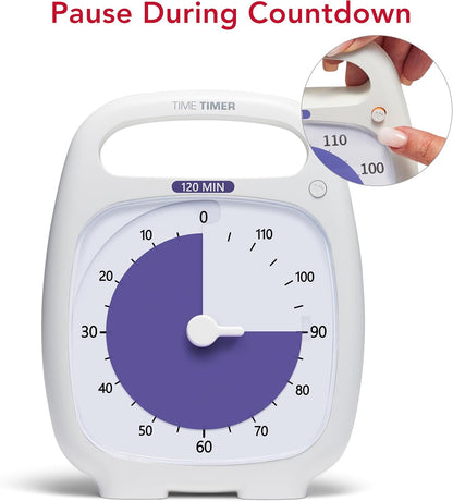 TIME TIMER Plus 20 Minute Desk Visual Timer - Countdown Timer with Portable Handle for Classroom, Office, Homeschooling, Study Tool with Silent Operation (White)