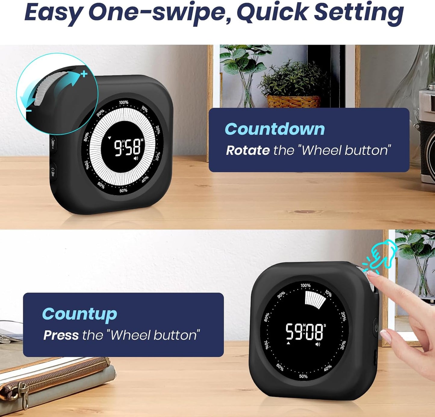 PERSUPER Visual Timer for Kids, 10 Hours Countdown/Up, with Rechargeable, 3 Volume Levels, 3 Brightness Display, and Magnetic, Homeschool Study Tool, Large Digital Timers for Classroom, Kitchen