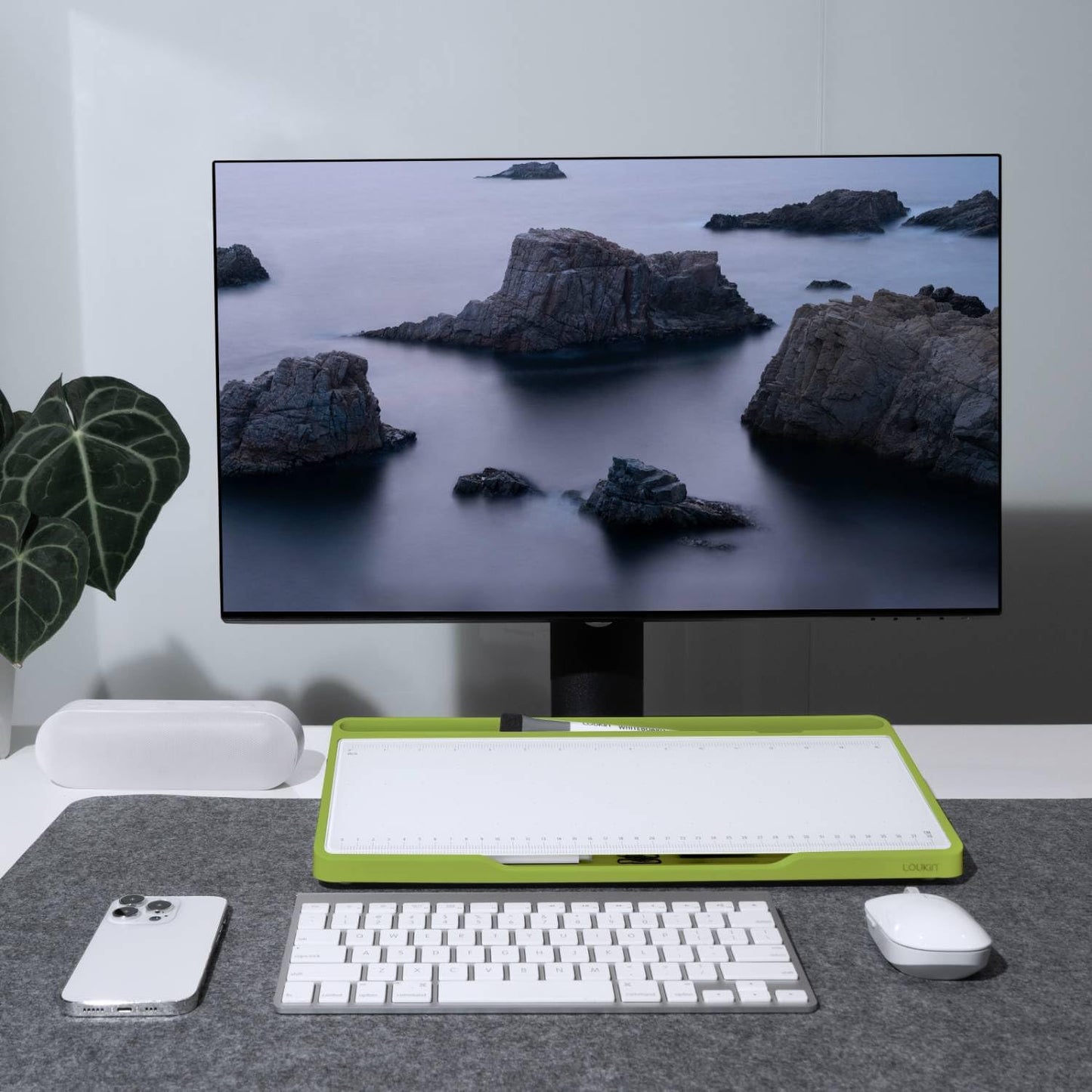 LOUKIN Glass Desktop Whiteboard, 15.3" x 5.6" Dry Erase Desk Board with Dotted and Graduated Surface, Desktop Buddy, Great for Design and Drawing, 3 Markers and 1 Dry Erase Eraser Included (Purple)