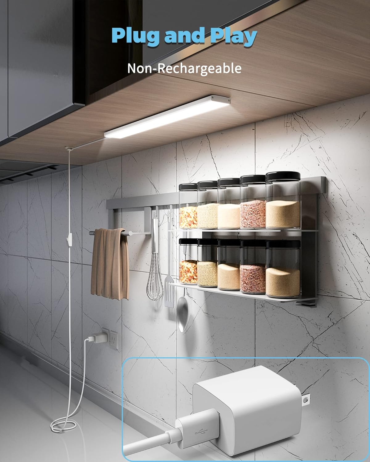 ASOKO Under Cabinet Led Lighting, 12 Inch Light Strip Bar, Daylight White 5000K Dimmable Plug in USB Light, Small Thin Led Under Counter Lighting for Kitchen/Room/Shelf/Desk/Display Case